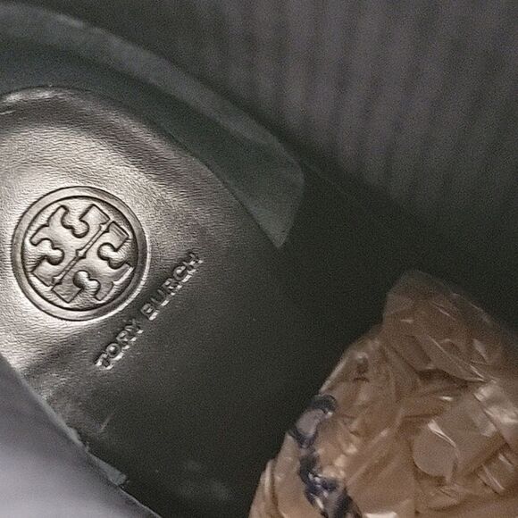 TORY BURCH Rowan Black leather Sock Booties block heel Women's 9M READ - Picture 10 of 11